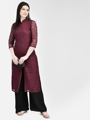 Ojjasvi Women Embroidered A-line Kurta(Maroon)