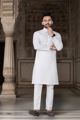 DHASU TRENDZ Men Solid Straight Kurta(White)