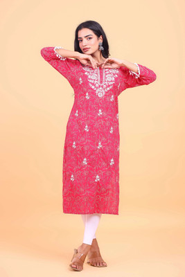 RAISHREE Women Embroidered Straight Kurta(Pink)