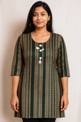 MCREAT Women Woven Design, Printed Straight Kurta(Dark Green)