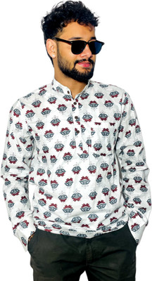 Sarju Creation Men Printed Straight Kurta(White)