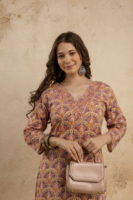 Mialo fashion Women Printed Straight Kurta(Orange)