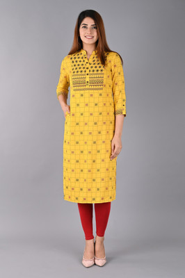 Anutarra Women Printed Straight Kurta(Yellow)