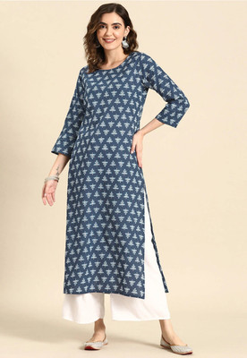 minni Women Self Design Straight Kurta(Blue)
