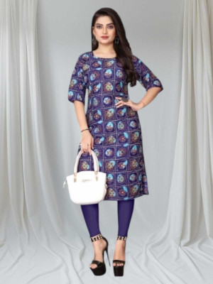 dharmanandan creation Women Printed Flared Kurta(Blue)