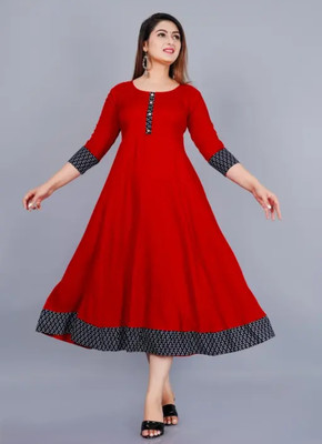 Stylery Women Printed Anarkali Kurta(Red)
