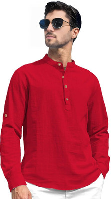 Yugnik Men Solid Straight Kurta(Red)