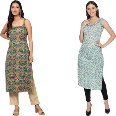 KAUTAQI Women Printed Straight Kurta(Multicolor)