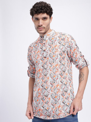 Anouk Rustic Men Printed Straight Kurta(Grey)