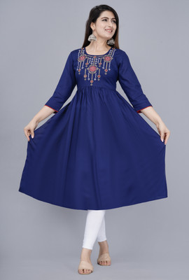 AamanGarment Women Embroidered Flared Kurta(Blue)