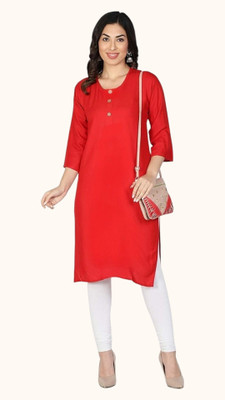Good Straders Women Solid Straight Kurta(Red)
