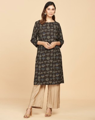 Fabindia Women Printed Straight Kurta(Brown)