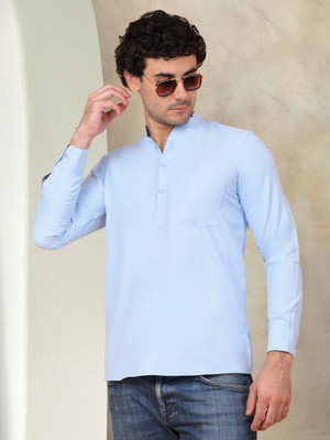 Jompers Men Solid Straight Kurta(Blue)