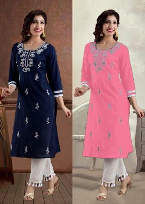 SISTO Women Chikan Embroidery Straight Kurta(Multicolor)