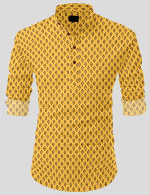 Nnc Men Geometric Print Straight Kurta(Yellow)