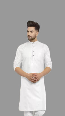 Anuj Fashion Men Solid A-line Kurta(White)