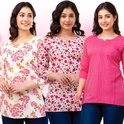VROEGER Women Printed, Striped Straight Kurta(Pink, Multicolor)