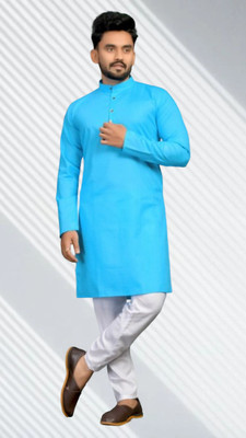 Biswas Trend Men Solid Straight Kurta(Light Blue)