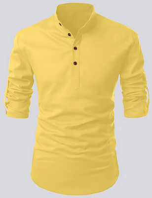 Fashion Marts Men Solid Straight Kurta(Yellow)