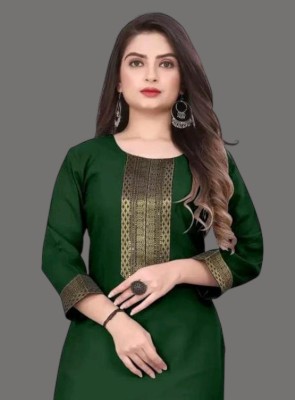 shivay enterprise Women Woven Design Straight Kurta(Green)