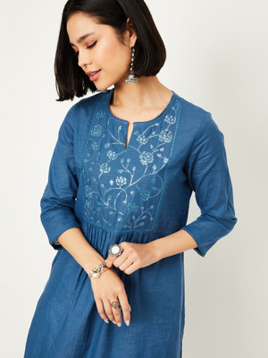 MAX Women Printed A-line Kurta(Blue)
