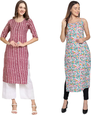 KALLAXI Women Printed Straight Kurta(Multicolor)