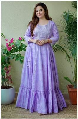 Aaradhiya Creation Women Embroidered Anarkali Kurta(Purple)