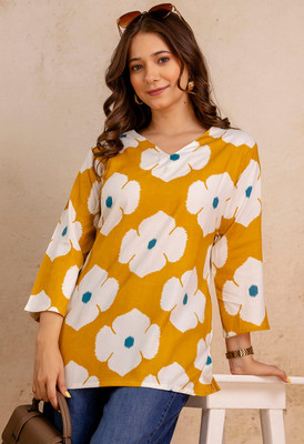 Surhi Women Printed Straight Kurta(Yellow)