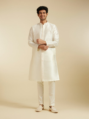 DIWAS by Manyavar Men Embroidered Straight Kurta(White)