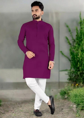 Krisha trend Men Solid Straight Kurta(Purple)
