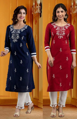 SISTO Women Chikan Embroidery A-line Kurta(Multicolor)