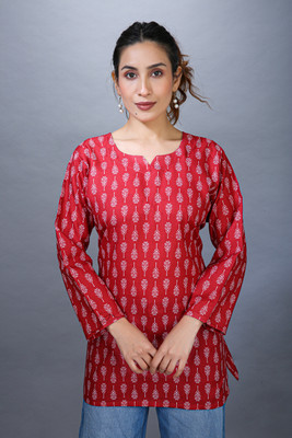 DHANISHA Women Printed, Geometric Print Tunic Kurta(Red)