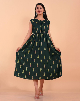 AnviTextile Women Printed Anarkali Kurta(Green)