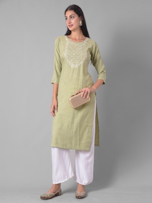 Dollar Missy Women Self Design Straight Kurta(Green)