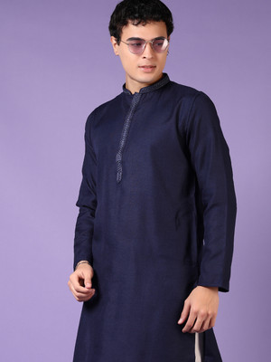 V-MART Men Solid A-line Kurta(Blue)