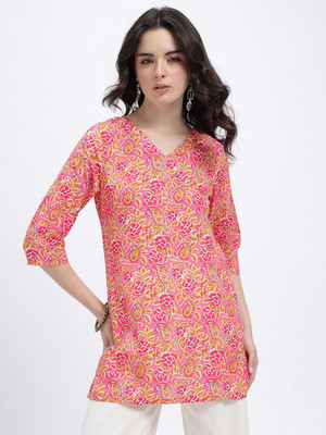 Anouk Rustic Women Printed Straight Kurta(Pink)
