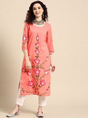 Sangria Women Printed Straight Kurta(Pink)