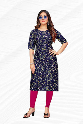 HouseOfCommon Women Printed Straight Kurta(Blue)