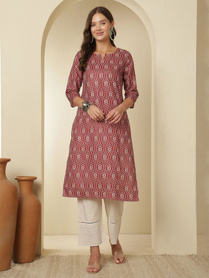 Anouk Rustic Women Printed, Geometric Print, Paisley A-line Kurta(Maroon)