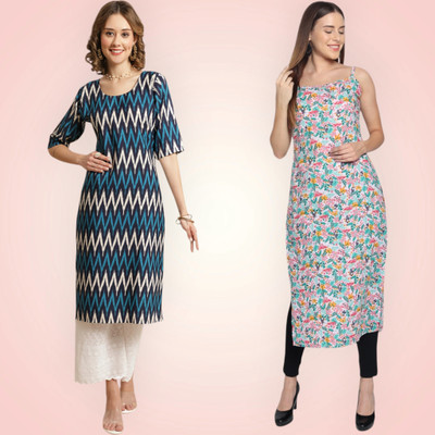 KALLAXI Women Printed Straight Kurta(Multicolor)