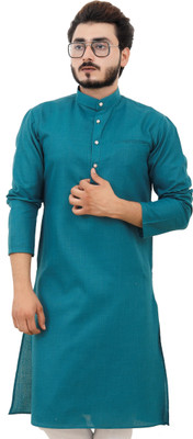 Tibra Collection Men Solid Straight Kurta(Dark Green)
