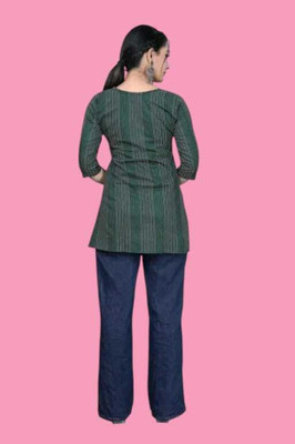 Rangrasiya Creation Women Striped A-line Kurta(Green)