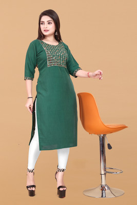 ANITA LYCRA Women Embroidered A-line Kurta(Green)