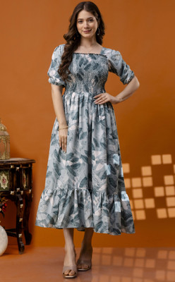 fantasy fab Women Printed Anarkali Kurta(Light Blue)