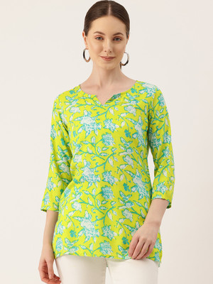 Feranoid Retail Women Floral Print Straight Kurta(Green)