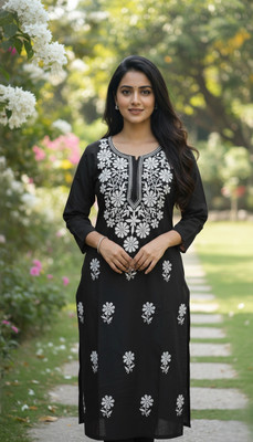 khamsahh Women Embroidered, Floral Print Straight Kurta(Maroon)