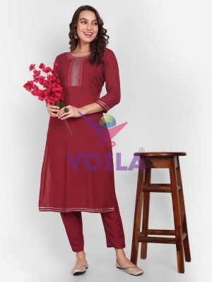 MEWEAR Women Embroidered A-line Kurta(Maroon)