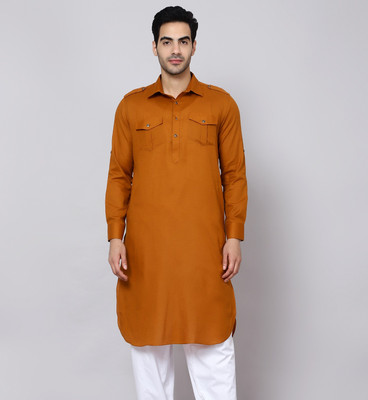 sultan Men Solid Pathani Kurta(Orange)