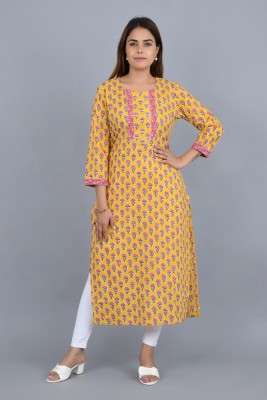 Blissfab Women Self Design Straight Kurta(Yellow)