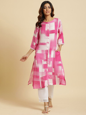 W Women Solid A-line Kurta(Pink)